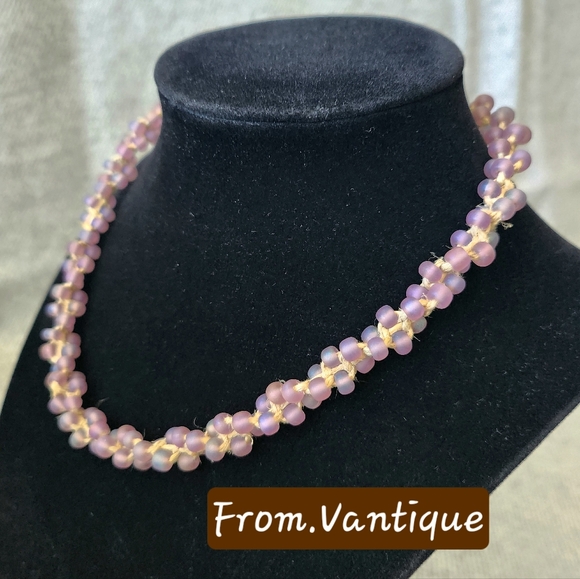 🟣 Vintage Purple Beaded Necklace w/ Screw Claps ⛓️ - Picture 1 of 4